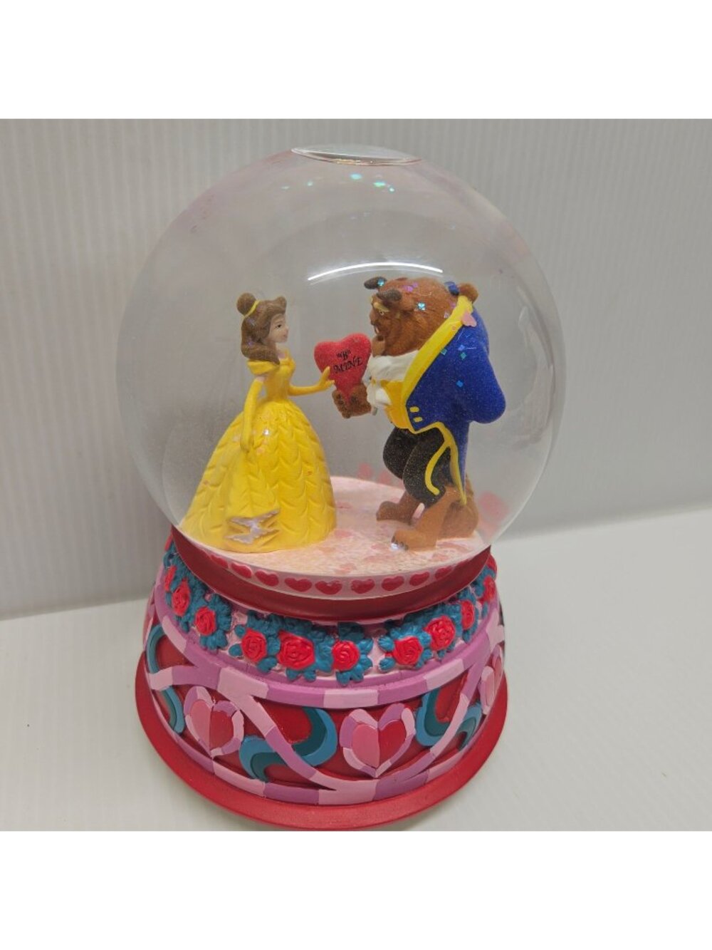 Disney Beauty and the Beast Valentine Musical Snowglobe Belle and Beast